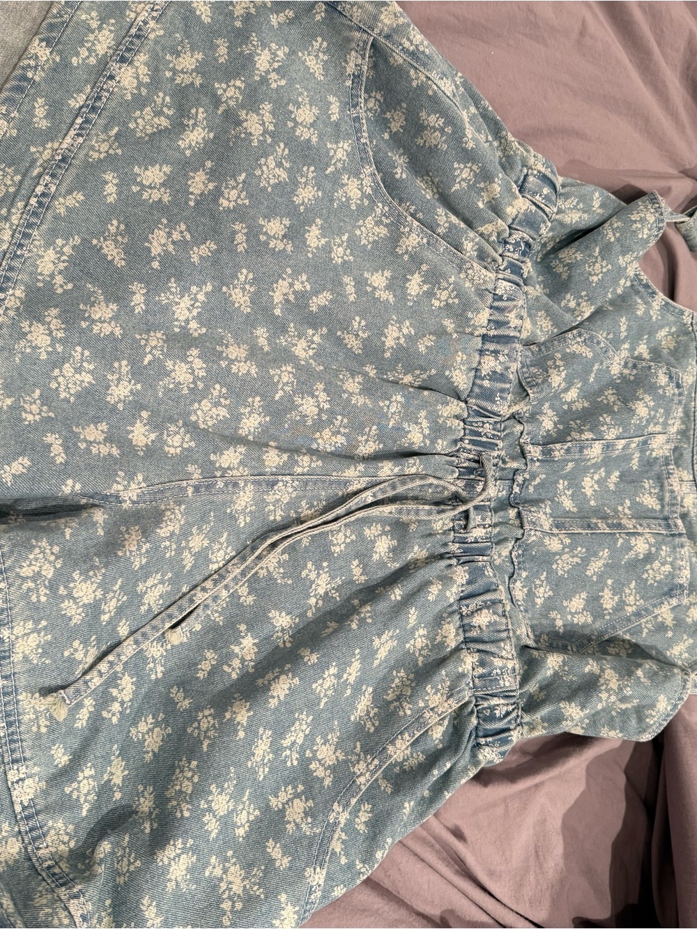 Light Blue Floral Denim Jumpsuit